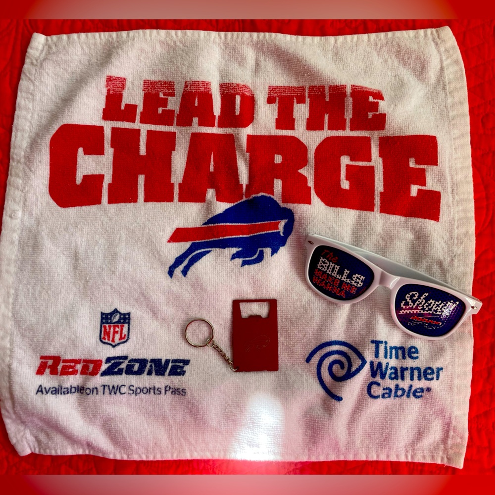 Bills towel, sunglasses and bottle opener